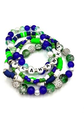 Seahawks Beaded Bracelet Set - Blue & Neon Green